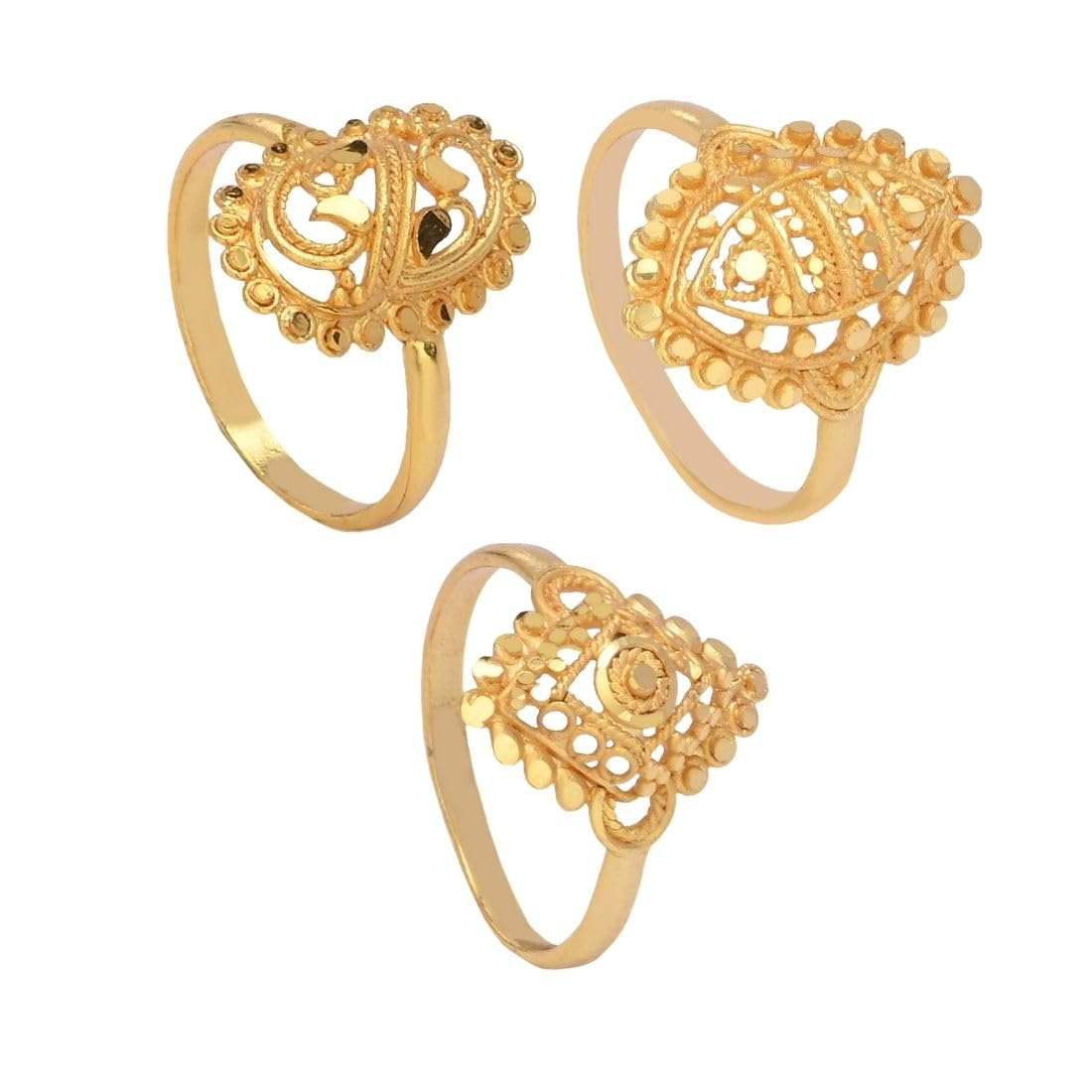 Combo of 3 Gold-Plated Brass Finger Rings Non Adjustable Trendy Fashion Jewelry for Women & Girls-image-6