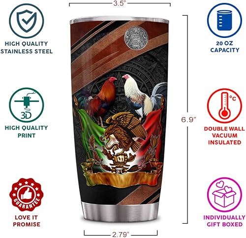 Miniatura 8 de Vaso de gallo personalizado de 20 onzas, vaso de pollo para papá, bandera mexicana de México, regalo divertido para compañeros de trabajo, papá,