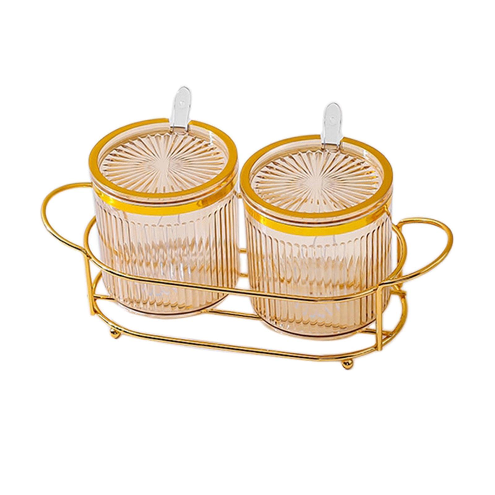 Spice Containers with Lids Spoon and Holder Organizer for Kitchen Supplies Brown 2 Grid-image-15