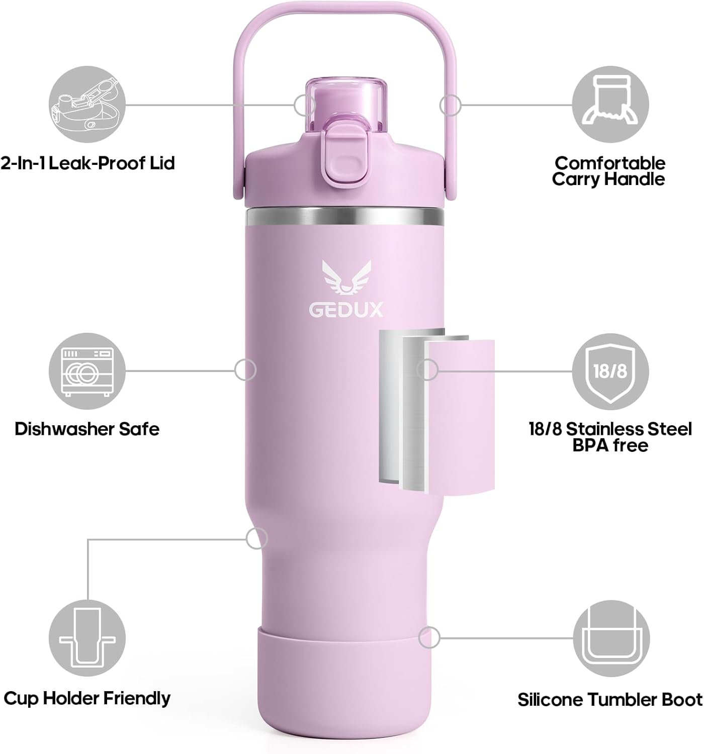 32 oz Stainless Steel Tumbler with Handle and Straw, Vacuum Insulated Water Bottle with 2-in-1 Lid (Chug/Straw) and Silicone Boot,Keeps Drinks Hot and Cold - Image 3