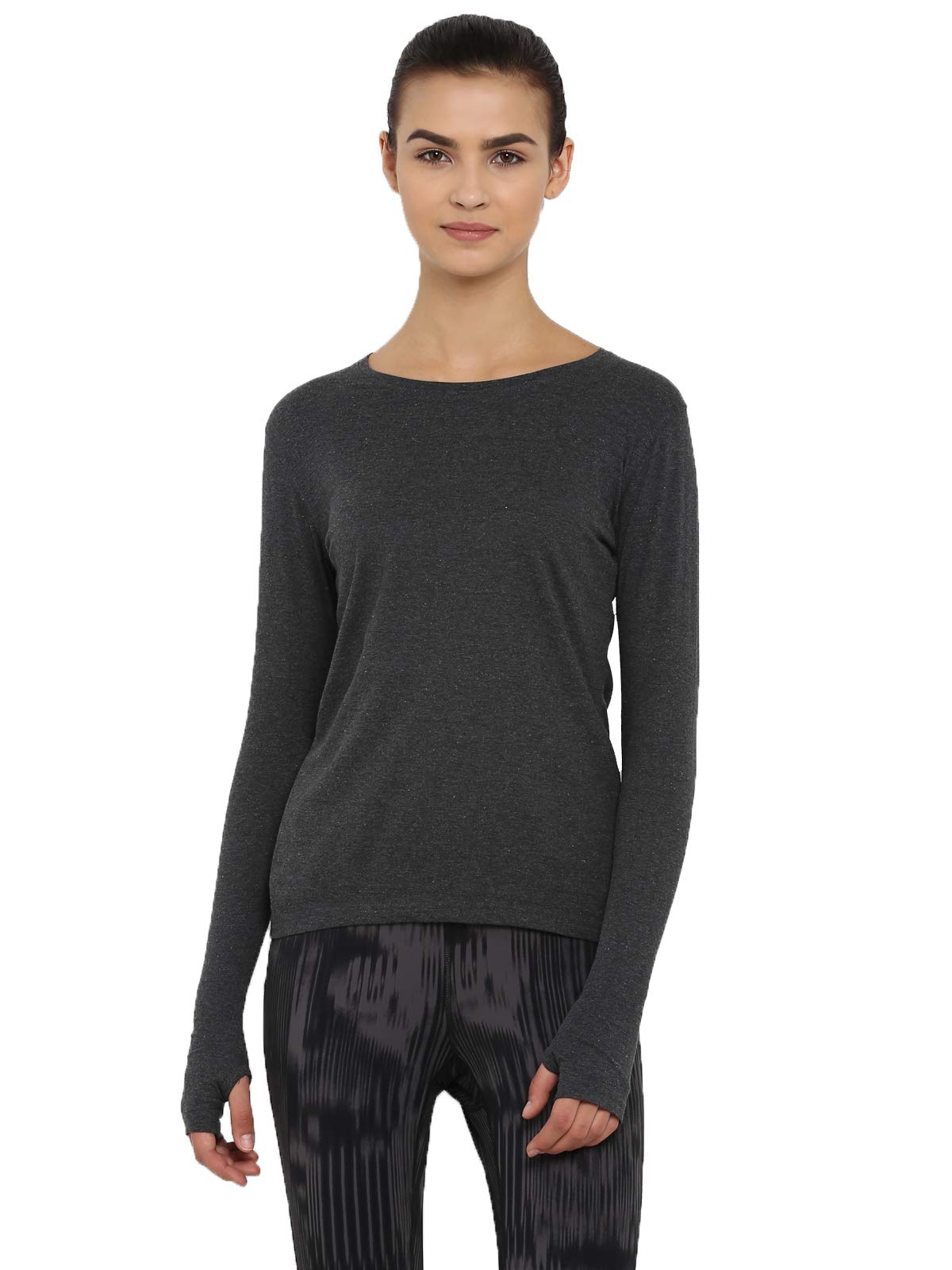 Ap'pulseWomen's Slim fit T-Shirt (AP-WN-RN-LS-THUMBOPEN-407-M_Grey Medium)