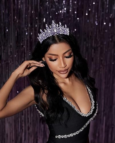 Miniatura 3 de TOBATOBA Tiaras moradas de corona morada, tiaras y coronas de diamantes de imitación para mujer, tiara de boda para novia, corona de reina, tocados