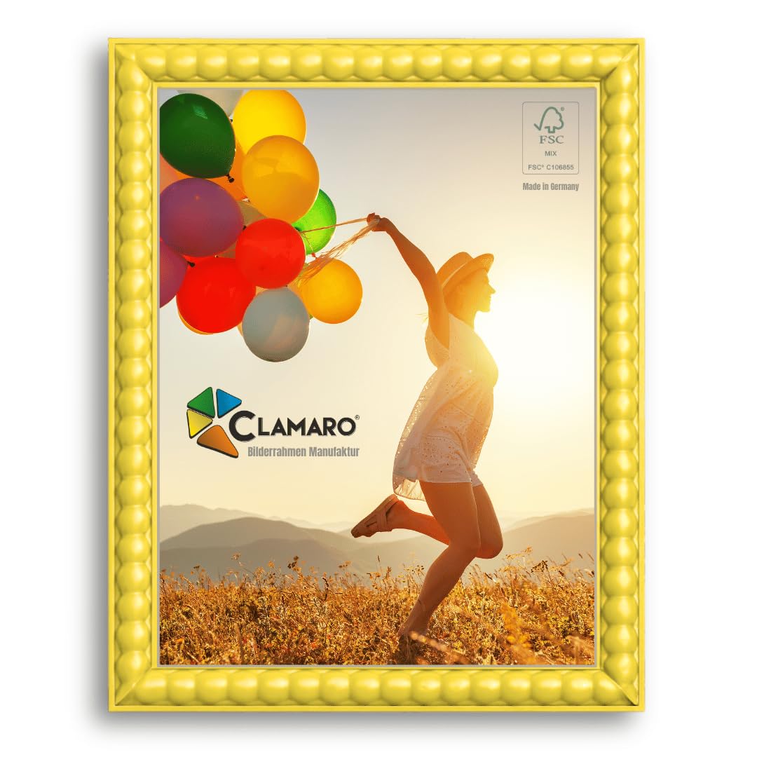 CLAMARO 'BUBBLE' - Cornice portafoto di design 68,6 x 101,6 cm, in stile bolle, colore giallo, realizzata a mano, in MDF con vetro acrilico, cornice per foto, poster o puzzle