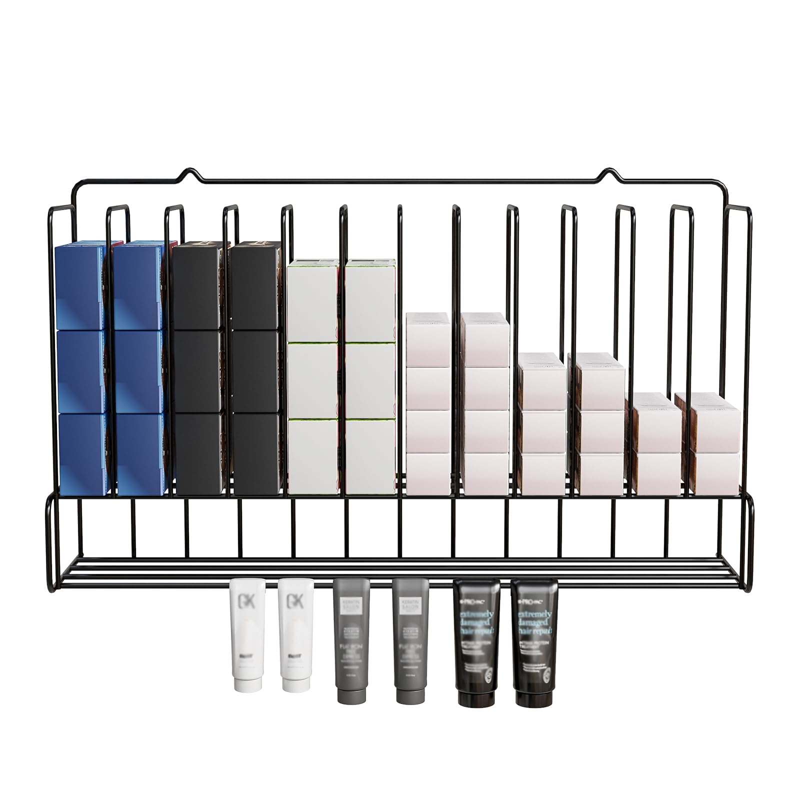 Professional Hair Color Organizer Rack, Metal Salon Hair Color Tube Storage Racks, Wall Mounted Hair Dye Tube Storage Rack for Salon Display Beauty Home, Black