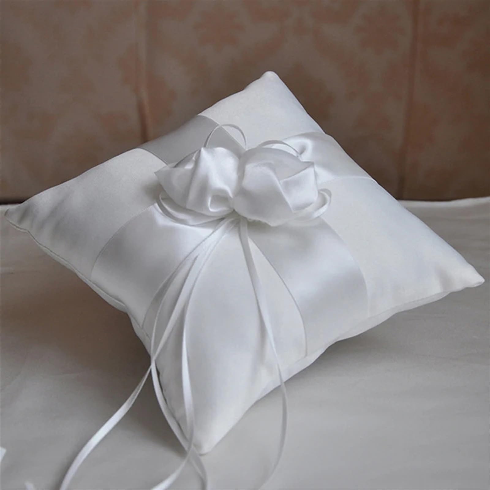 Cuscino Fedi Nuziali Doppio fiocco nastro perle romantico cuscino for anello nuziale cerimonia tascabile for portatore con nastri decorazione(B 20x20cm)