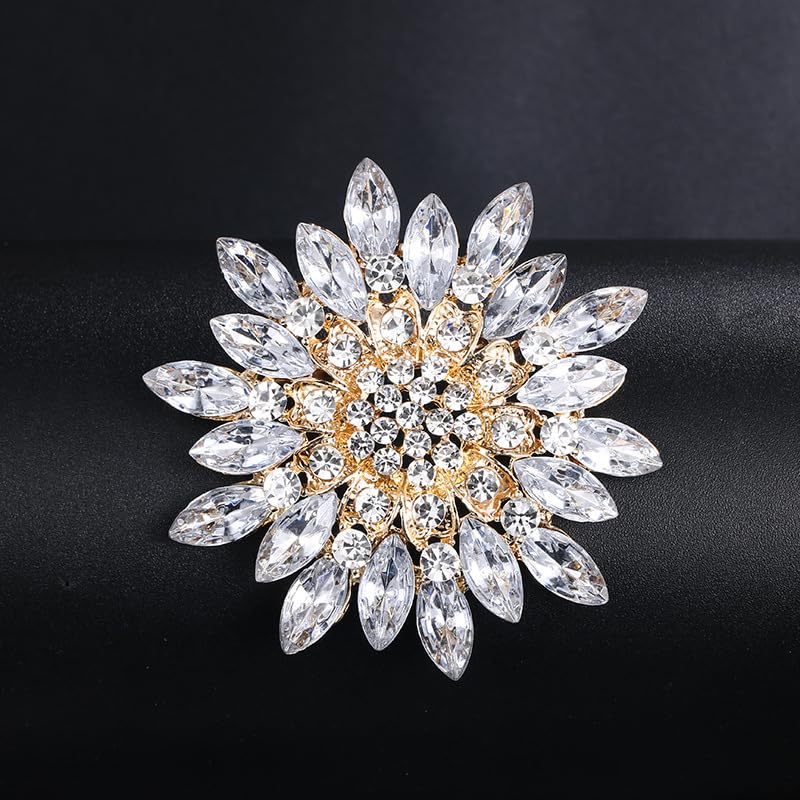 Image of Sunflower Rhinestone Brooch for Women Daisy Brooch Pins with Crystal Flower Accessory Pins Jewelry Birthday Gift Colorful Crystal Sunflower Brooch Pin for Dress Hat Decoration