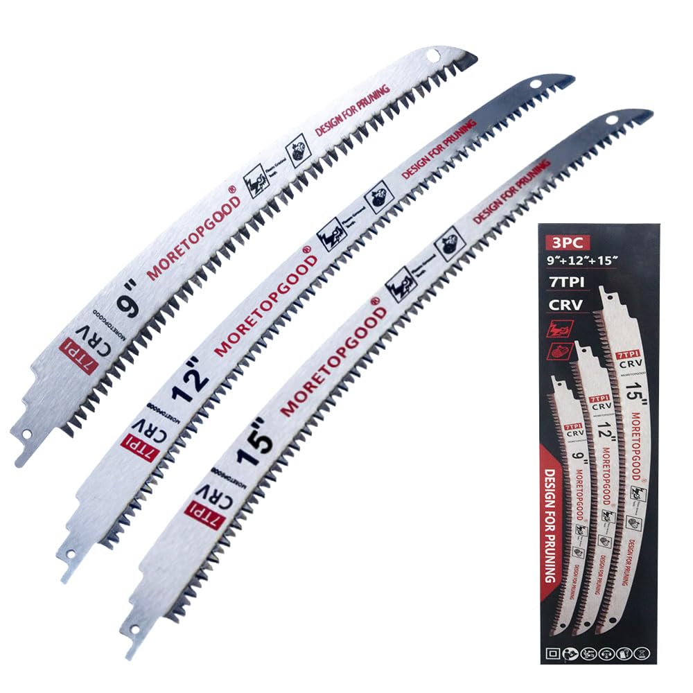 MORETOPGOOD 9"/12"/15" Arc Edge Reciprocating Saw Blade, 7TPI Japanese Teeth with Curved Edge Wood Pruning Saw Blades for Tree Trimming, Wood Cutting (3 Pack)