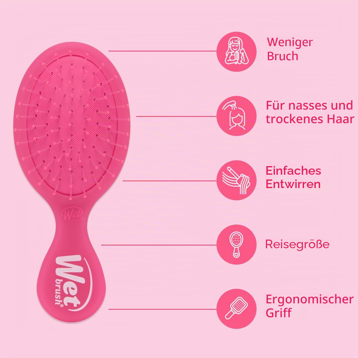 Wet Brush Mini Entwirr-Bürste, Pink Frost – Entwirr-Bürste für unterwegs – Ultra-weiche IntelliFlex-Borsten gleiten mühelos durch Knoten – Schmerzfrei – Für alle Haartypen