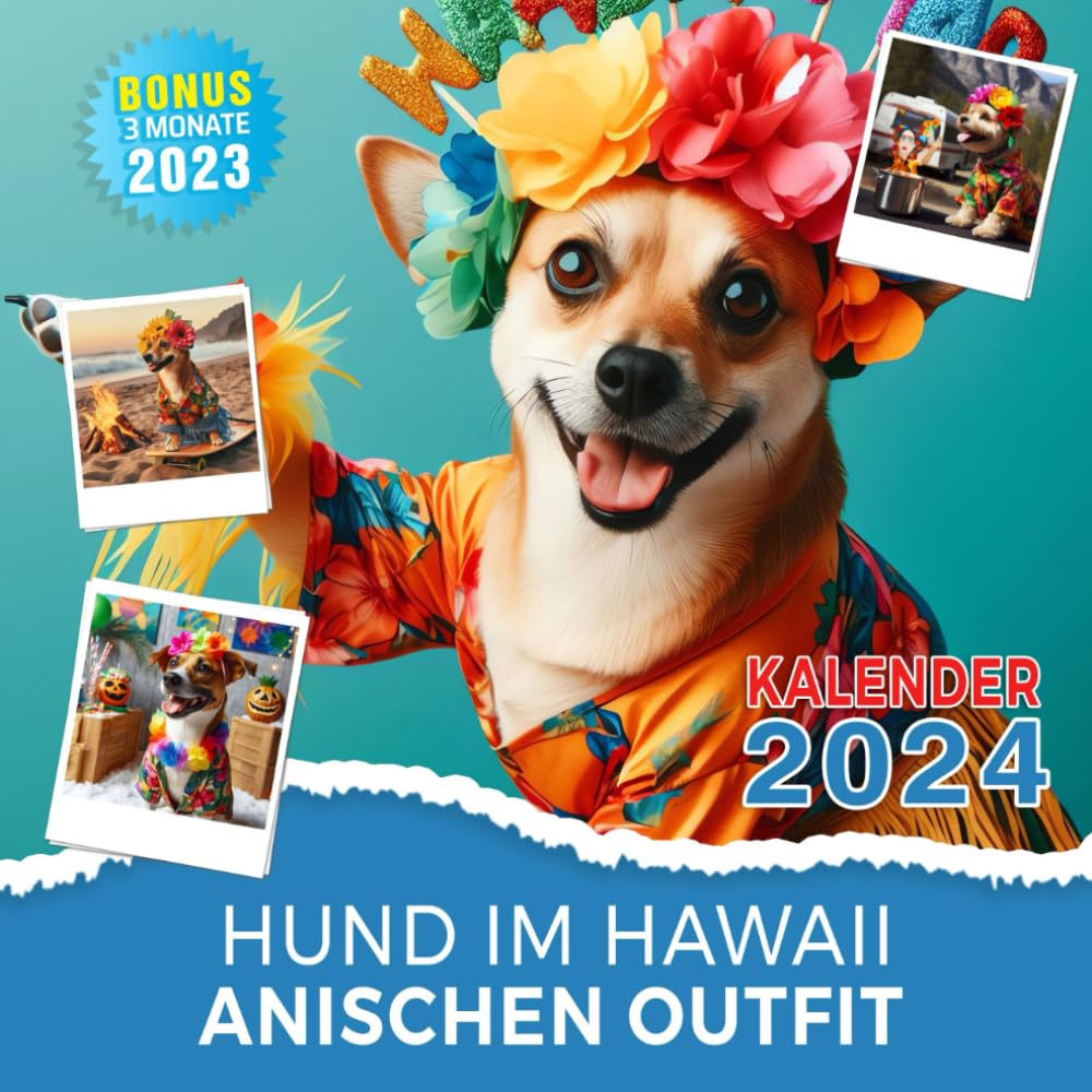 Hund im hawaiianischen Outfit Kalendar 2024: 365 Tage des Jahres 2024 von Jan bis Dez, Bonus 3 Monate für 2023, 15 Monate Hund im hawaiianischen ... Organisieren und Planen, deutsche Feiertage