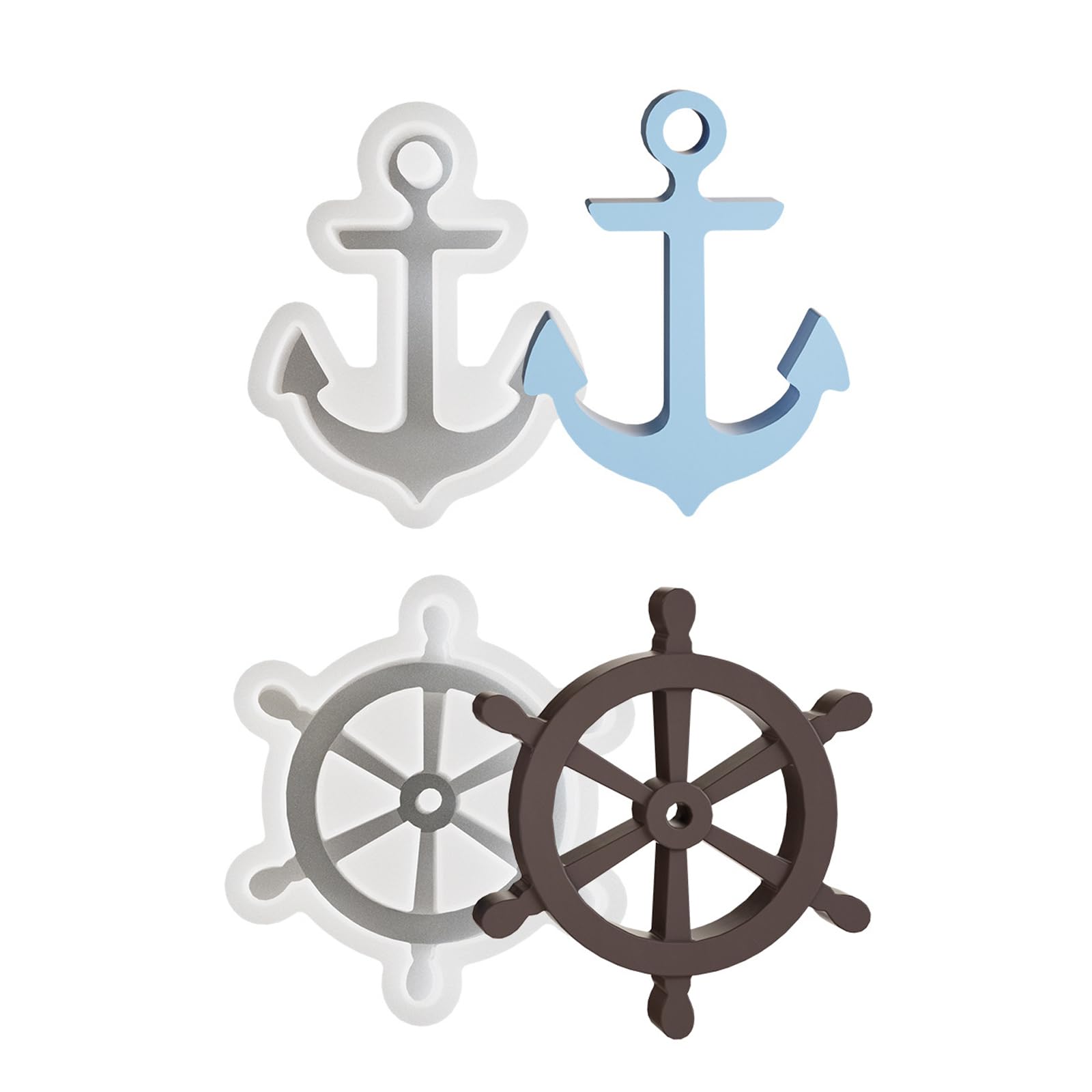 2Pcs Boat Anchor Rudder Silicone Moulds, Nautical Sailor Resin Moulds, Ocean Sea Marine Epoxy Resin Casting Mould, for DIY Crafts Ornaments Aromatherapy Wax Statue Home Decor