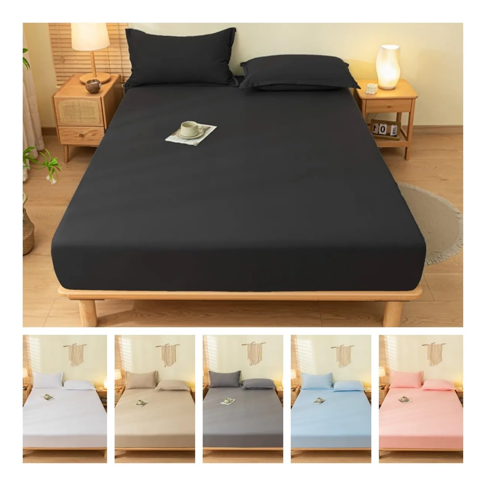 Wasserdichter Matratzenbezug Hautfreundlicher Bettbezug mit Gummiband, einfarbig, gebürstetes Bettlaken, Spannbettlaken for Einzel-/Queen-/Kingsize-Betten(Color06,160x200x25cm 1pc)