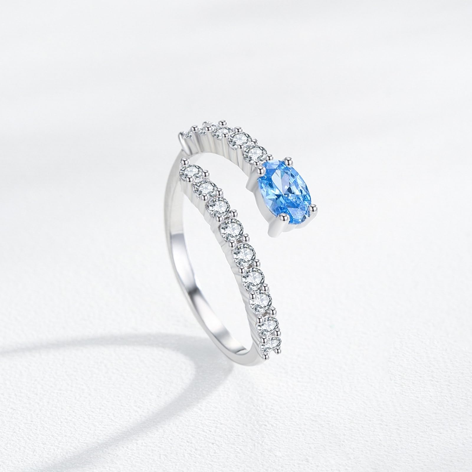 Obrączki ślubne topaz 0,5 ct, pierścionek damski, białe złoto, otwarty, pierścionek ślubny dla kobiet