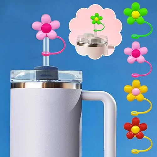Miniatura 5 de Stanley - Cubrepopote de silicona de 30 y 40 onzas, tapa de paja en forma de flor, a prueba de salpicaduras, cubierta de popote reutilizable, fundas