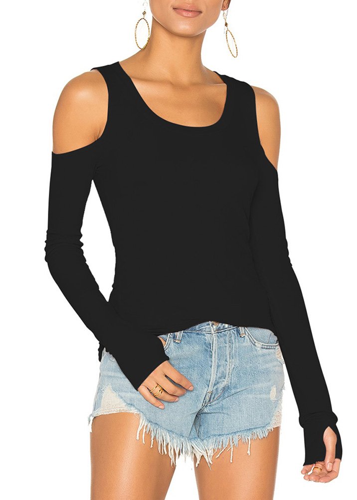 Mippo Cold Shoulder Tops for Women Long Sleeve Workout Tops