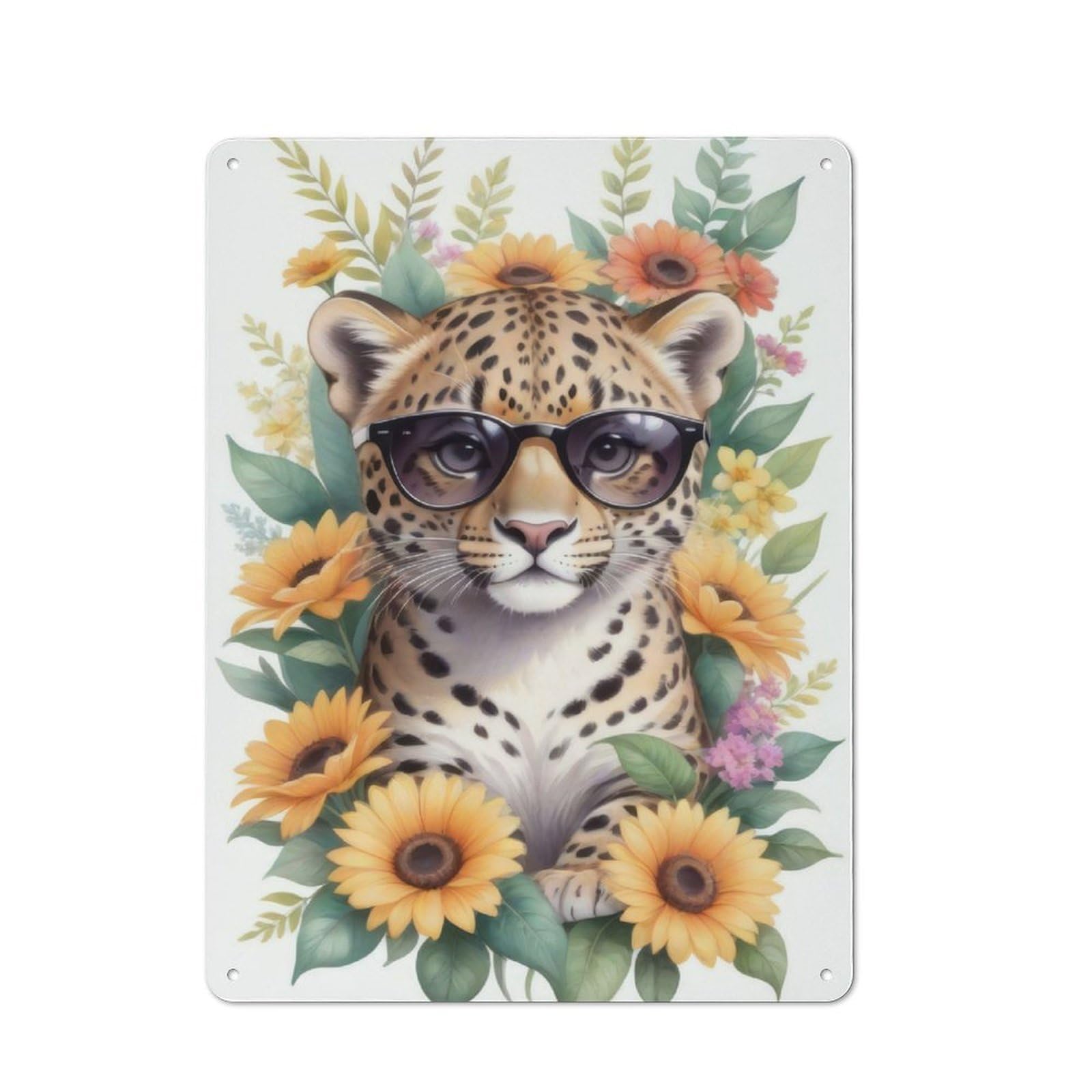 Cute Watercolor Leopard Metal Wall Sign 40x30cm, Rustic Classic Pub Decor for Cafe, Pub, Workshop Or Home Bar