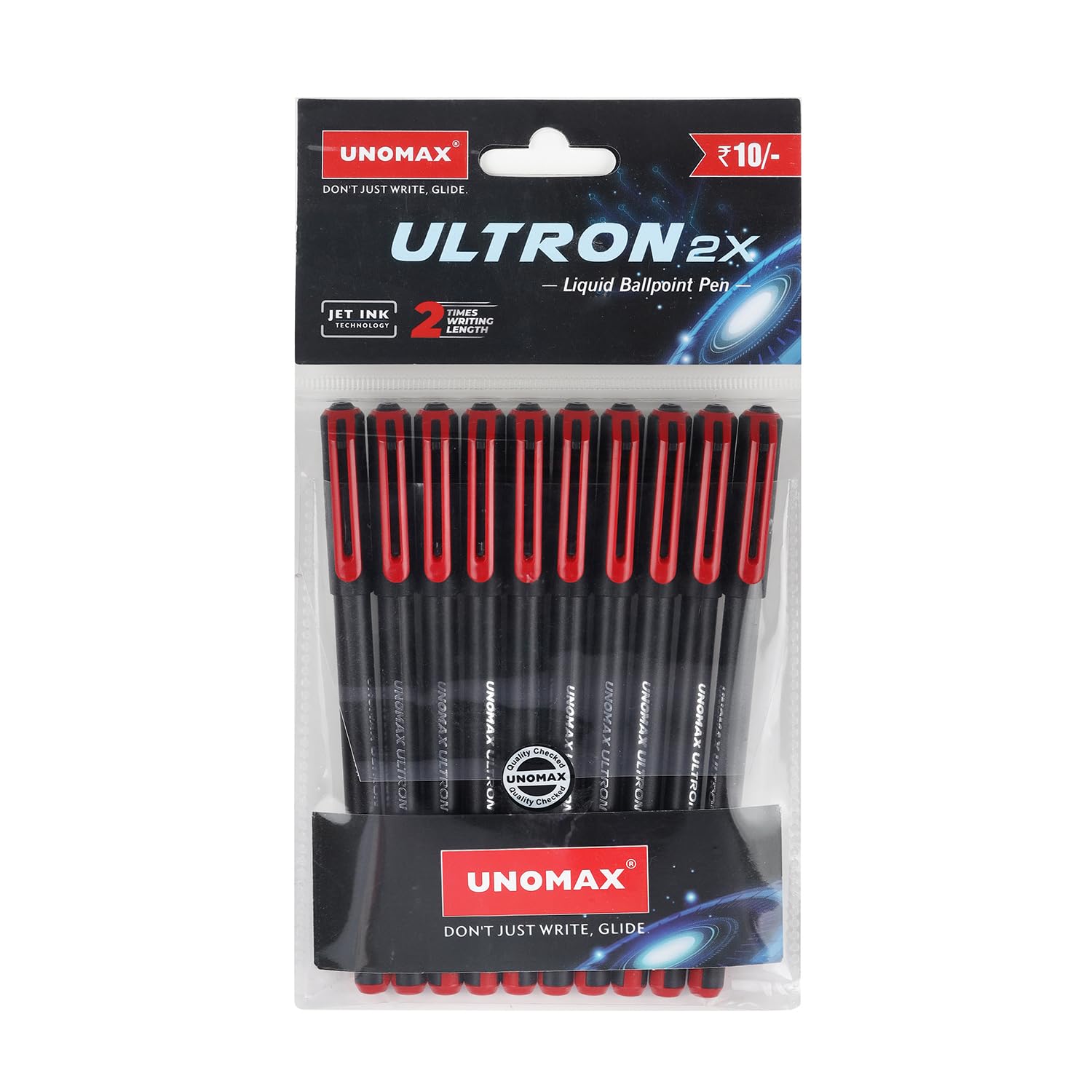 UNOMAX Ultron 2X Ball Pen - Set of 10 (Jet Red) | Unleash the Art of Writing with Elegance | Matt Finish Body | 0.7mm Tip Size for Superior Precision | Jet Ink Technology for Effortless