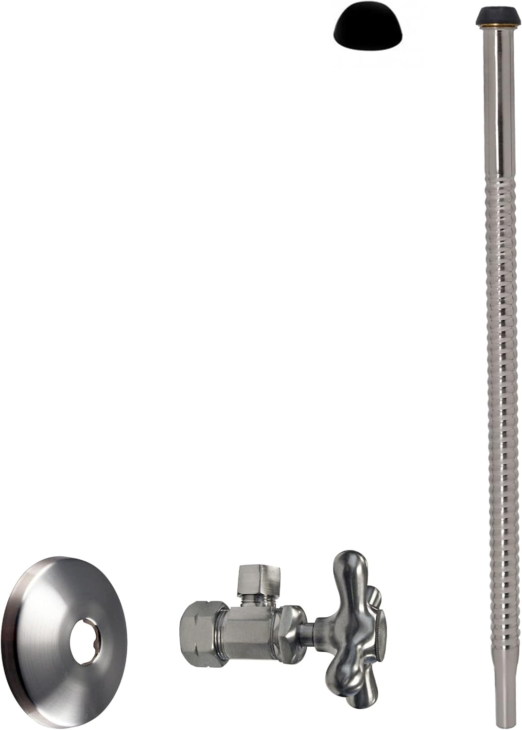 Westbrass D105K12X-07 5/8" x 3/8" OD x 12" Corrugated Riser Supply Line Kit with Cross Handle Angle Supply Shut Off Valve for Faucet and Toilet, Satin Nickel