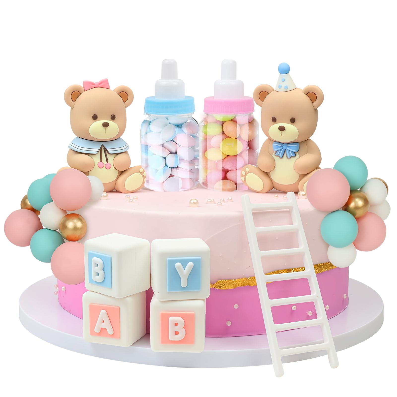 LARDUX 24 Stück Tortendeko Elefant Babyparty Kuchen Deko, Elefant Cake Topper DIY Kugeln Tortendeko für Baby Junge Mädchen Geburtstag Party Elefant Baby Dusche Kuchen Dekor - Blau (Rosa Blau)