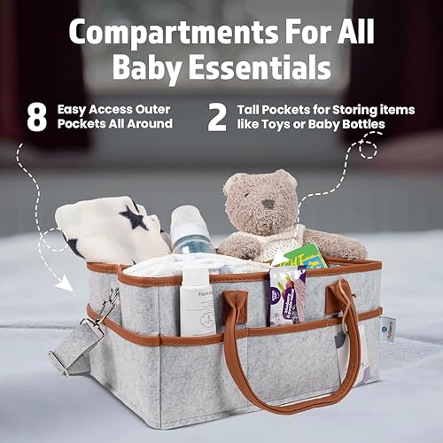 Miniatura 7 de Organizador de pañales para bebé, organizador de pañales con asa, cesta para guardería, con cambiadores y almacenamiento