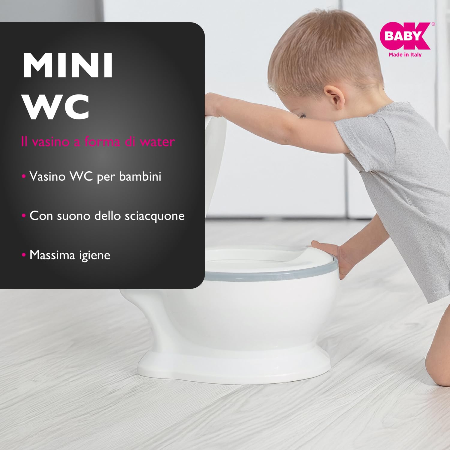 OKBABY MINI WC – Vasino per Bambini con Suono dello Sciacquone e Coperchio, Base Antiscivolo, 18+ Mesi