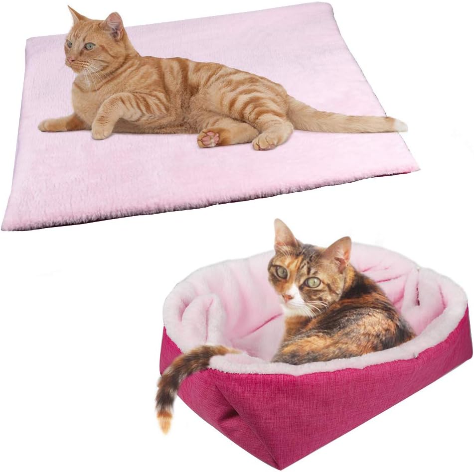 Self-Warming Cat Bed - Convertible Cat Mat, Light Weight Pet Bed for Cats, Puppy Cat Bed Mat, Machine Washable Puppy Bed for Indoor Cats Houses, Floor, Car Back Seat, Pink