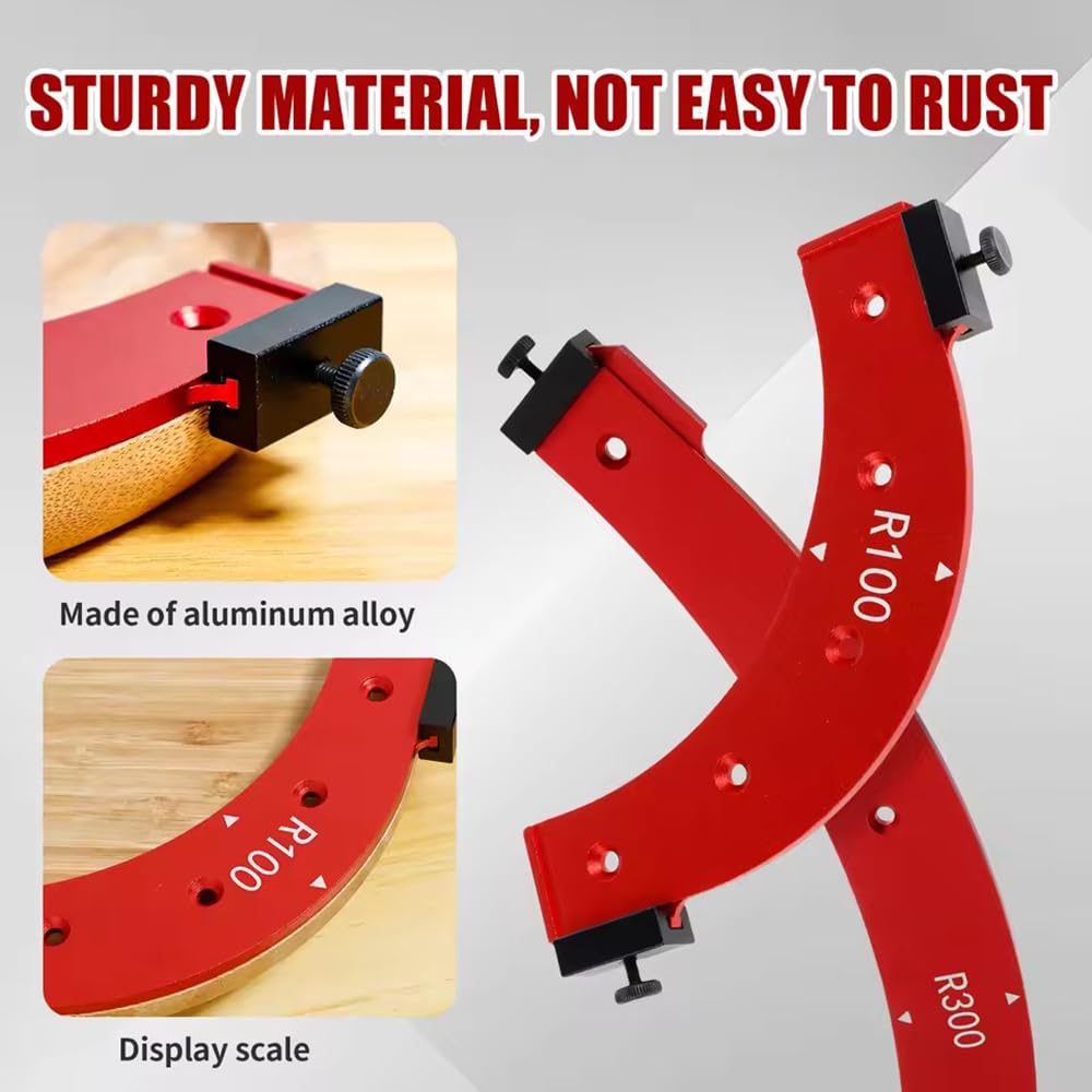 Gabarit d'angle rond,Gabarits d'angle rond pour le travail du bois,Pochoirs De Rayon De Coin Rond Pour Le Travail Du Bois,avec clip amovible en alliage d'aluminium R100-R300 pour le travail du bois