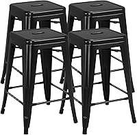 Yaheetech 24 Inch Counter Height Bar Stools Set of 4 - Industrial Metal Stackable Backless Stools with Footrest, Black for Kitchen Island Bistro Patio