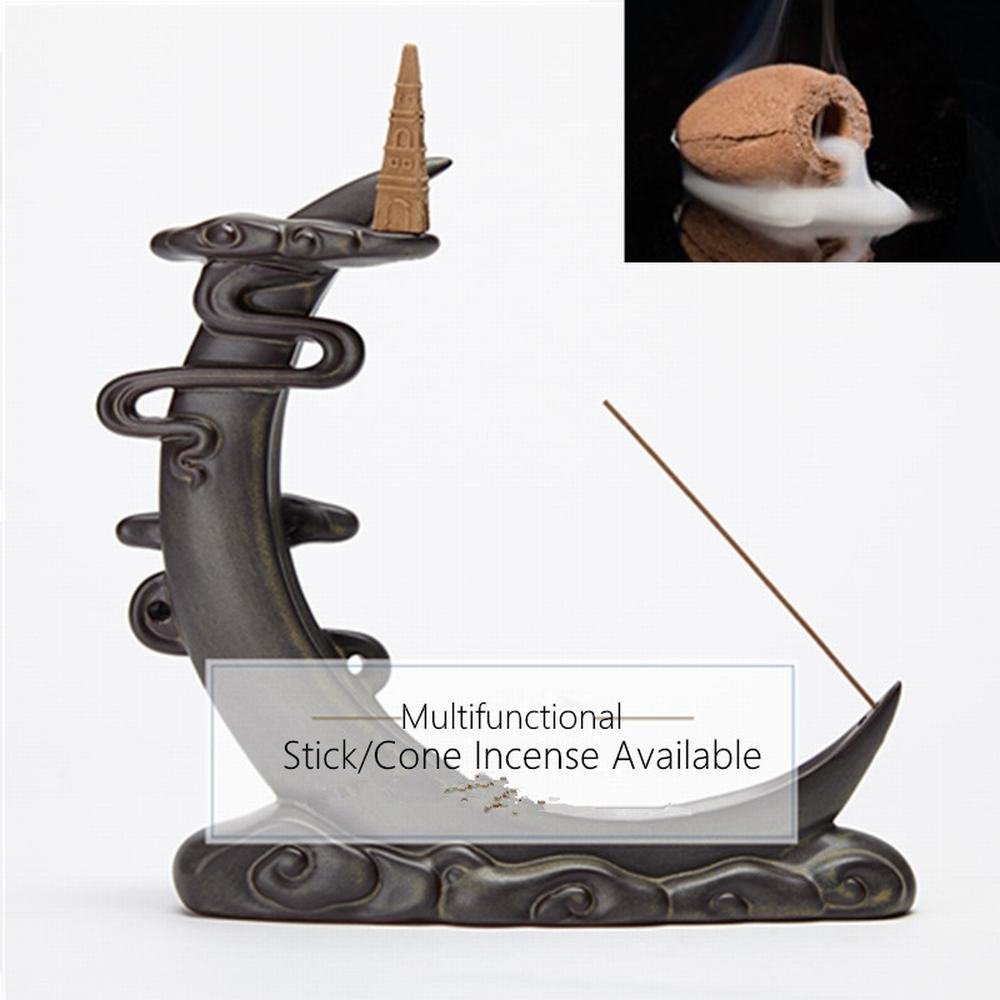 Backflow Incense Burner Moon Incense Holder Cone Incense Censer Home Office Decor Aromatherapy Ornament