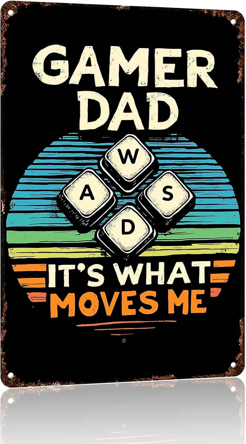 Gamer Dad WASD Moves Me Game Room Metal Sign 8 x 12 Inch