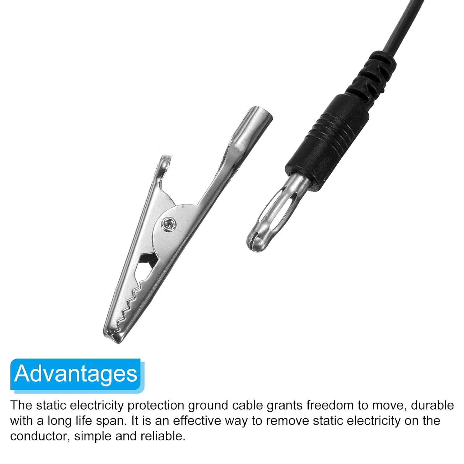 MECCANIXITY ESD Grounding Cable Cord with Alligator Clip 180cm/70.87 Inch Long,Anti-Static Ground Wire Cable Clip for Eliminate Conductor Electrostatic, Pack of 3(Black)