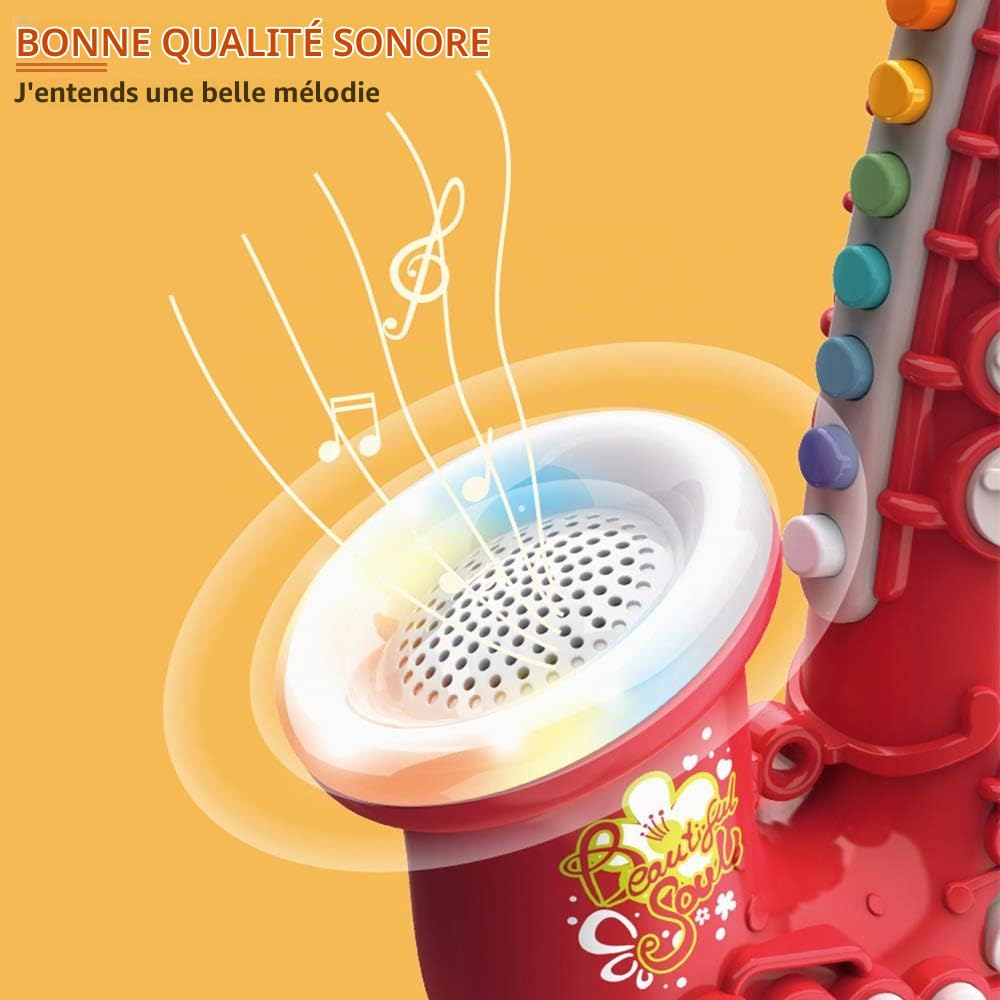 Coikes Saxophone Jouet pour Enfants Saxophone 8 Notes en Plastique avec Instruments de Musique de Musique Jouet éducatif précoce Portable Trompette pour Enfants Bébé Garçons Filles (Rouge)