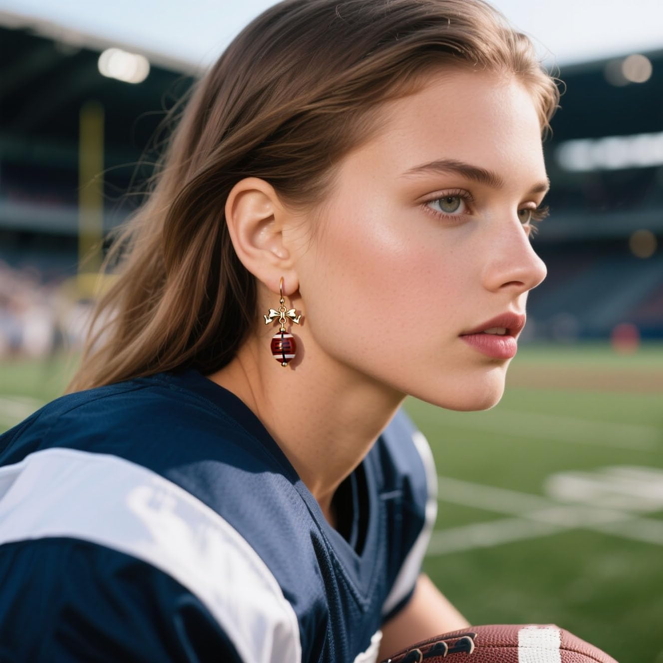 Football Earrings for Women Game Day Earrings Elegant Bow Rugby Gameday Drop Dangle Earring Football Accessories Sports Lover Jewelry Gift for Women - Image 3
