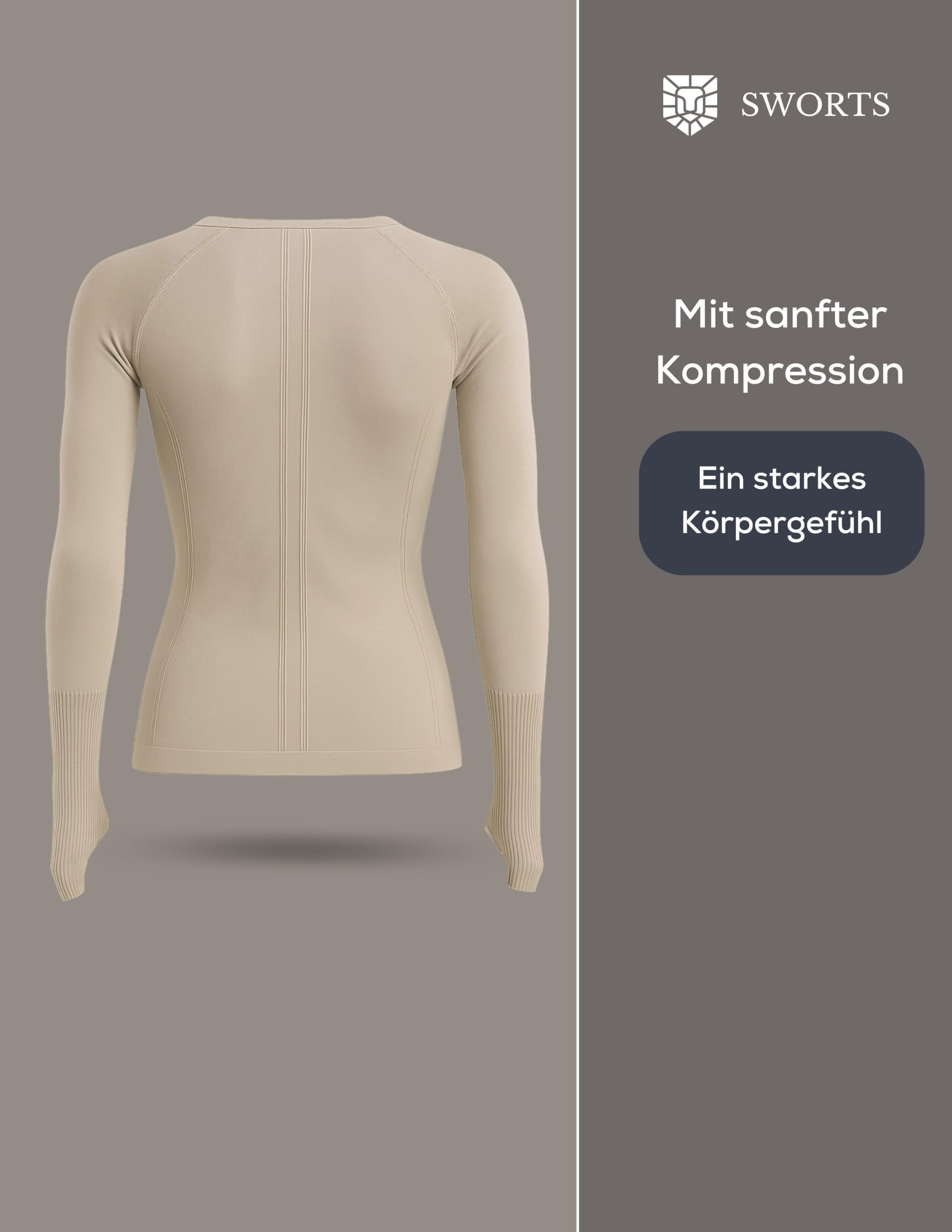 Base Laufshirt Damen · Sport Longsleeve mit Kompression & Daumenloch · Running Baselayer Women