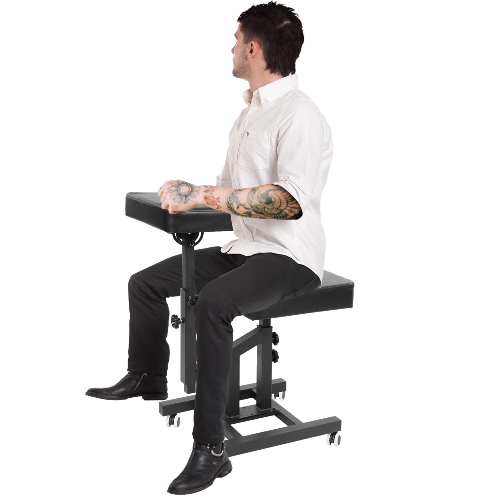 Tattoo Armlehne, Multifunktionaler Rollhocker: Arbeitshocker und Angle höhenverstellbar, mit Rollen, ideal für Tattoo- und Friseursalons (mit Rollen, Schwarz)