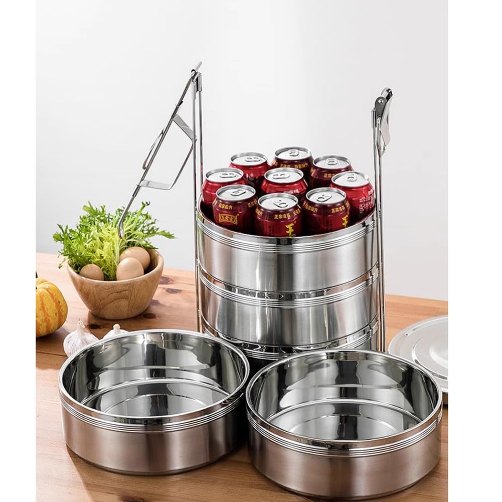 Lonchera Multicapa Grande de 18 cm, Compartimento súper Grande de Gran Capacidad, Cubo de arroz portátil, Acero Inoxidable, con Bolsa térmica, Uso para Varias Personas,3 Floors