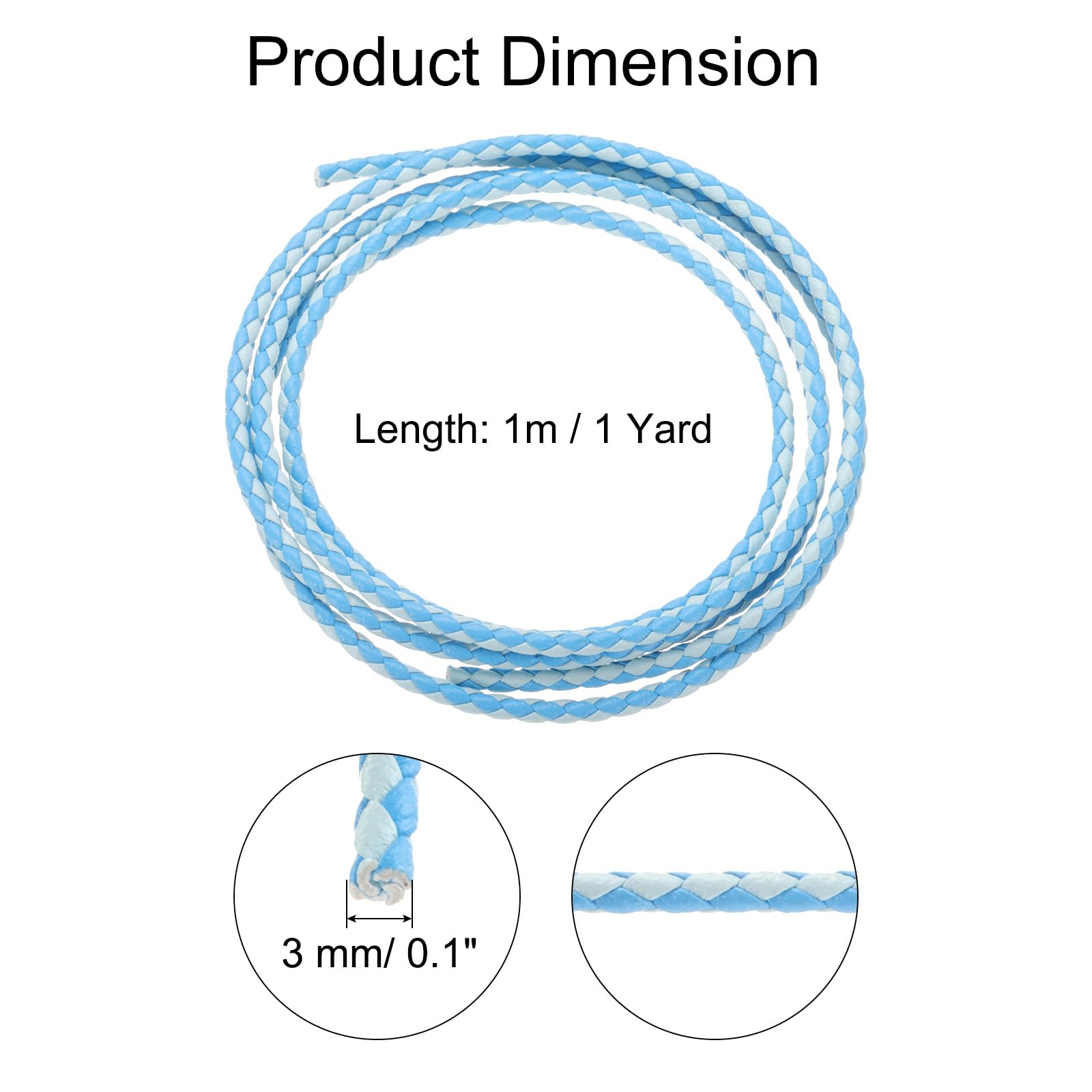 QUARKZMAN Cordoni in Pelle Intrecciata, Cinghia in Pelle Rotonda, Corda in Pelle Morbida per la Creazione di Gioielli, Fai da Te, Collane (3mm, 1 Yard, Blu Chiaro/Blu Scuro)