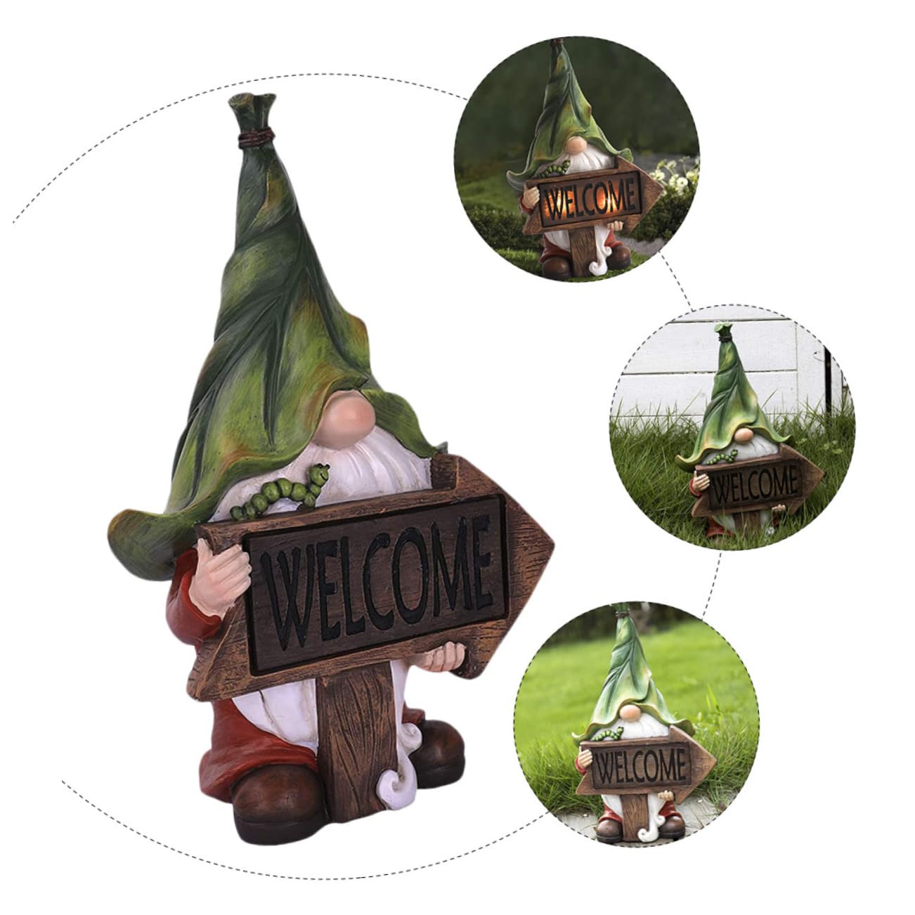 Garneck Luces de Solar Estatua de de Jardín Figuras de Gnomos de Resina Celebración de Señal de Bienvenida con Luces LED Solares Decoraciones Al Aire para Patio Patio