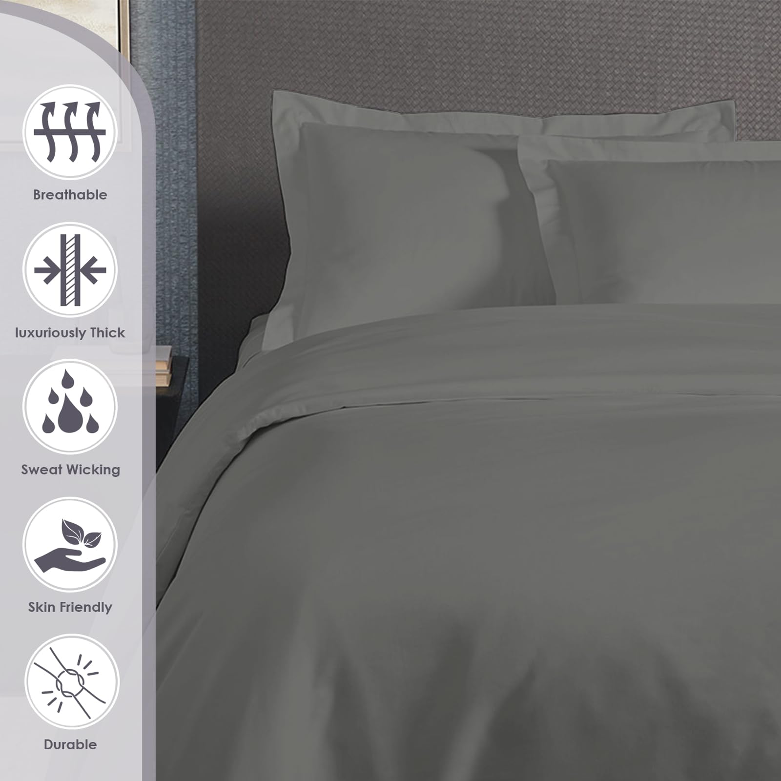 Pizuna Luxurious Cotton Standard Pillowcases 2 Pack Dark Grey 50x75cm - Image 2