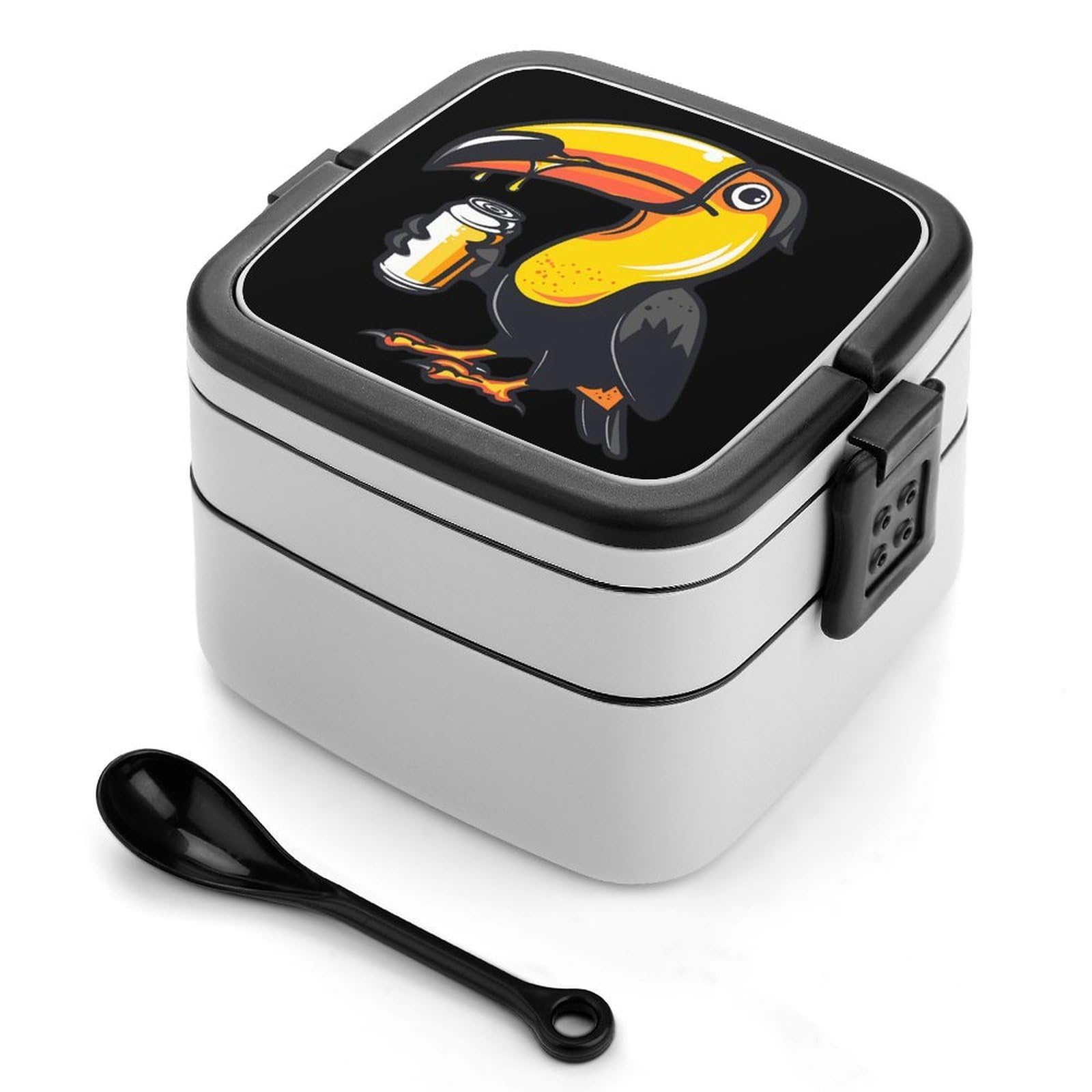 CGSBNGHA Toucan Beer Drinking Tropical Bird Bento Lunch Box 2 Layer Lunchbox Food Container for Adults Office