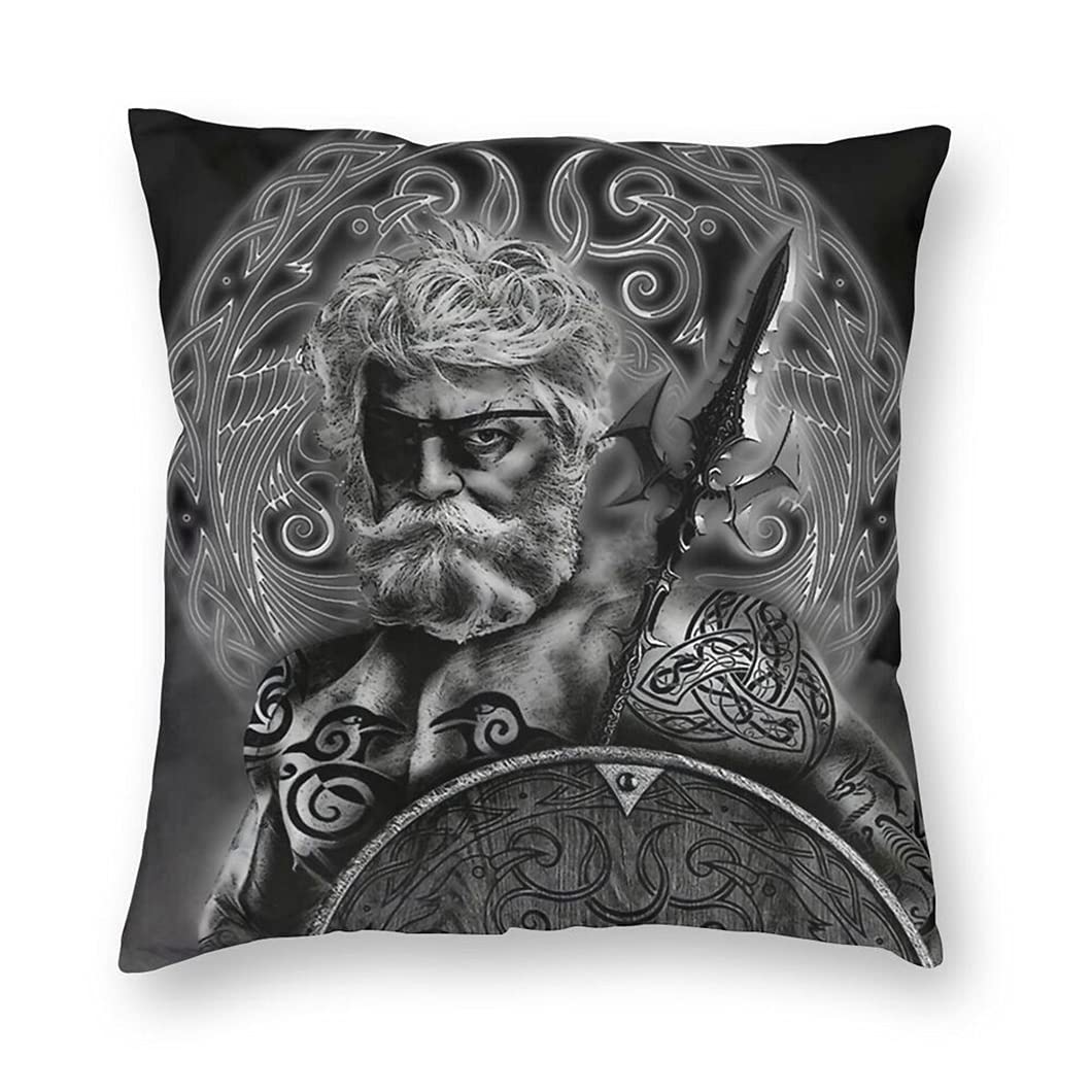 Viking Throw Pillow Covers,Odin myth Valhalla Warrior,3d Design Household polyester double-sided printing pillowcase,King,20x20Inch