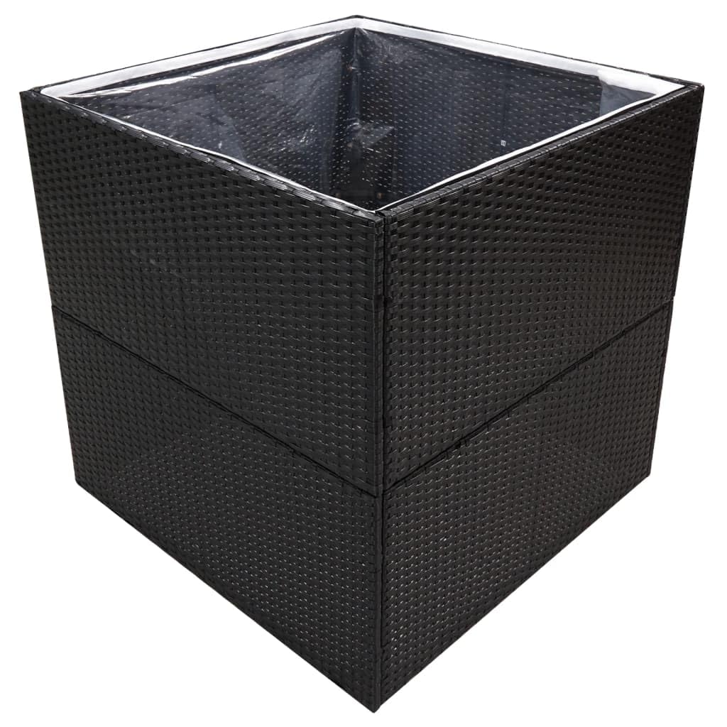 Donica ogrodowa czarna 80x80x80 cm rattan PE kwietnik skrzynka na kwiaty taras balkon ogród stojak na rośliny z nylonowym wkładem odpływem wody