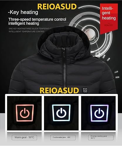 Miniatura 4 de 2025 Heated Hoodie Zip Heated Jacket Multiple Heating Zones Coat with 3 Heating Levels for Men Women Winter Outdoor