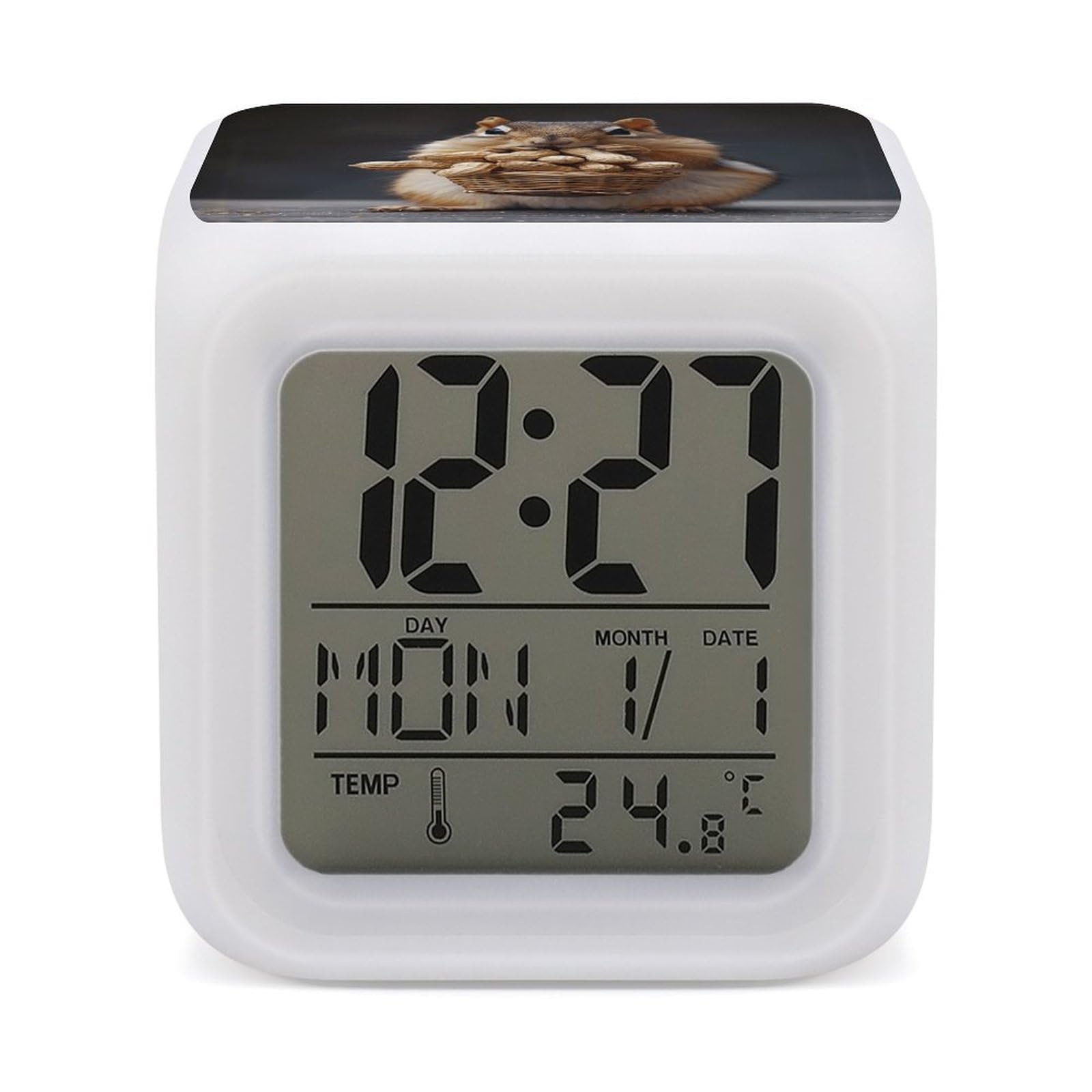 JTREHY 7 Color Changing LED Digital Alarm Clock,Squirrel Printed Wake-up Clock with Temperature Display Home Decoration Alarm Clock for Bedroom Office