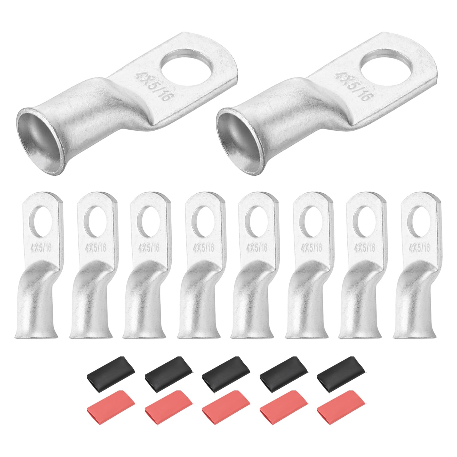 DMiotech 10 Pcs 4 AWG - 5/16" Tinned Copper Cable Lugs, Battery Cable Ends, Heavy Duty Copper Wire Lugs with 10pcs Heat Shrink Tubing for Electrical Projects, Silver