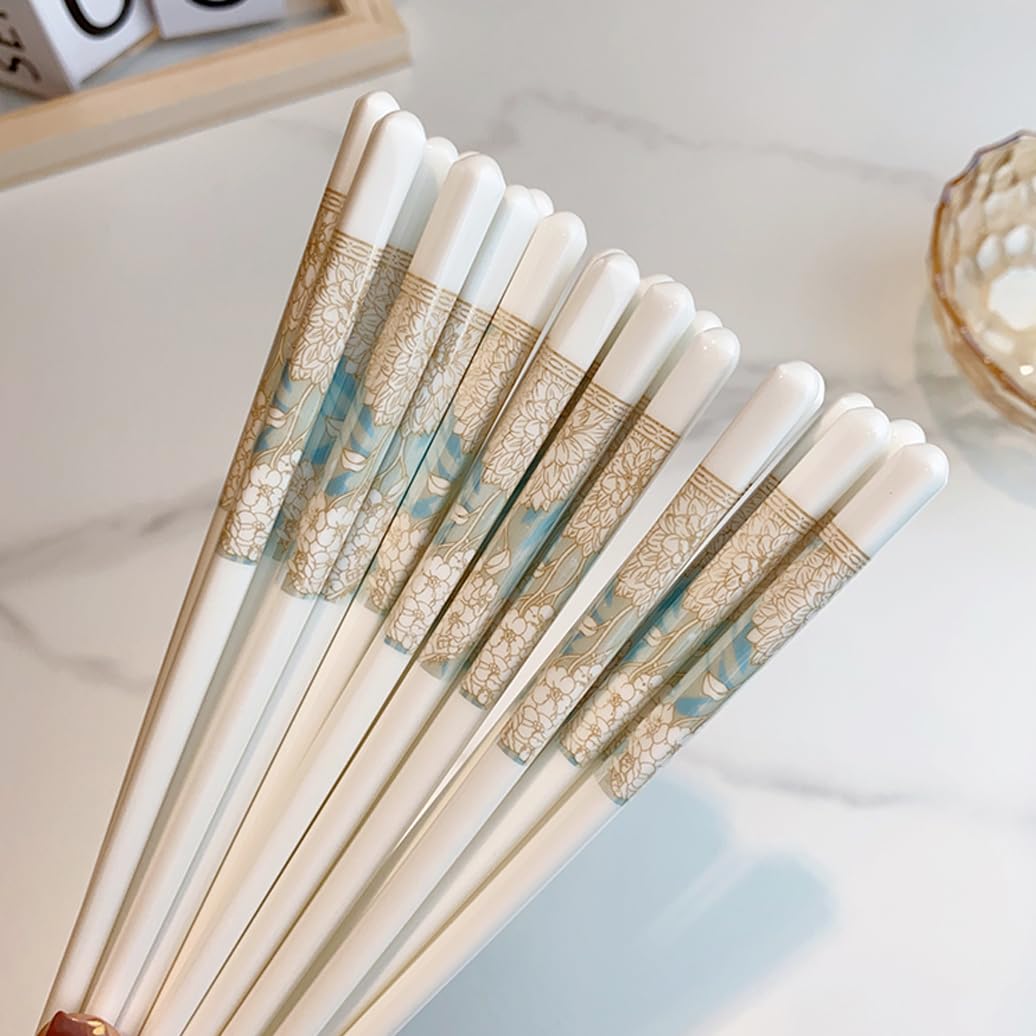 Copchette en Porcelaine Cadeau de Fleur, Baguettes Chinoises en os de la Chine, Baguettes Premium réutilisables, Lave-Vaisselle à Haute résistance à la température 5 Pairs