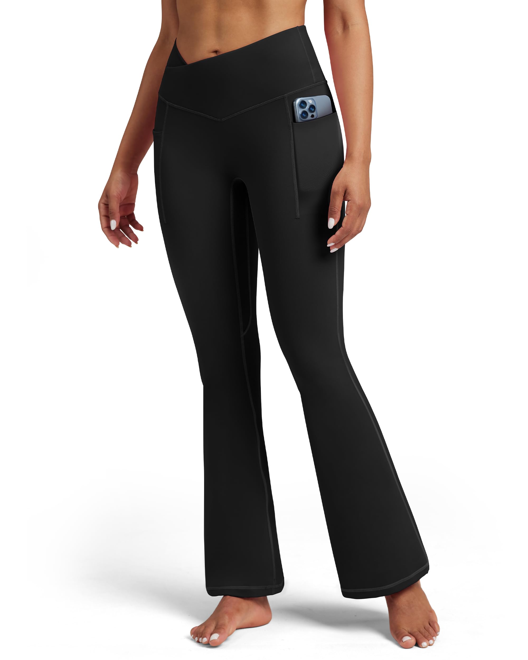 colorskin Asymmetrical Flare Leggings for Women Seamless Front Yoga Pants with Pocket