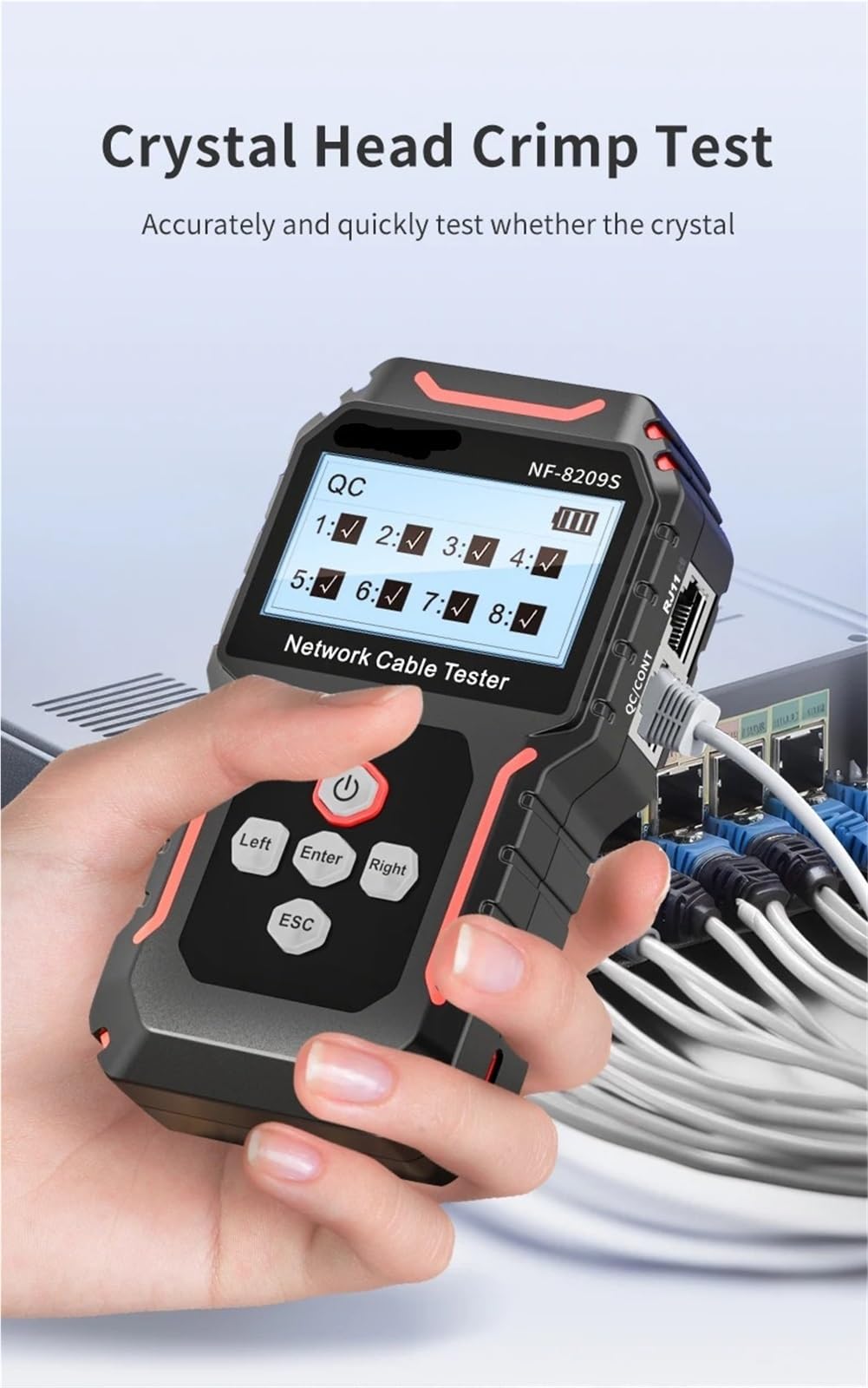 Tester for cavi di rete Misura la lunghezza Test del cavo LAN POE Display LCD Scansione Mappatura dei Tracker Strumenti Prove di trasmissione