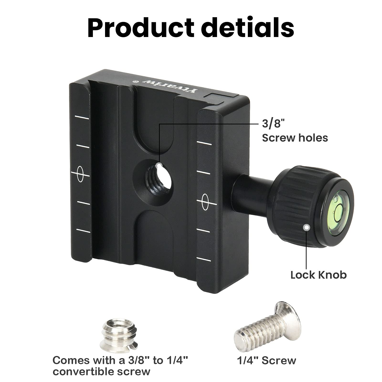 Placa de liberación rápida de aluminio de 50 mm con adaptador de 1/4 pulgadas y nivel de burbuja Ytvariw, compatible con cabeza de bola de trípode (50 mm)