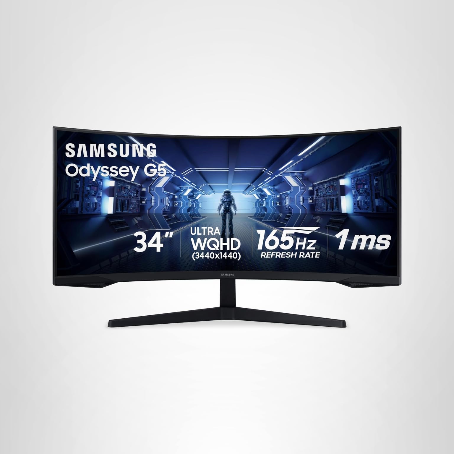 SAMSUNG 34' Odyssey G5 Ultra-Wide Gaming Monitor with 1000R Curved Screen, 165Hz, 1ms, FreeSync Premium, Large Display, Eye Comfort, Multiple Ports, WQHD, LC34G55TWWNXZA, Black: 34-inch Curved WQHD Resolution