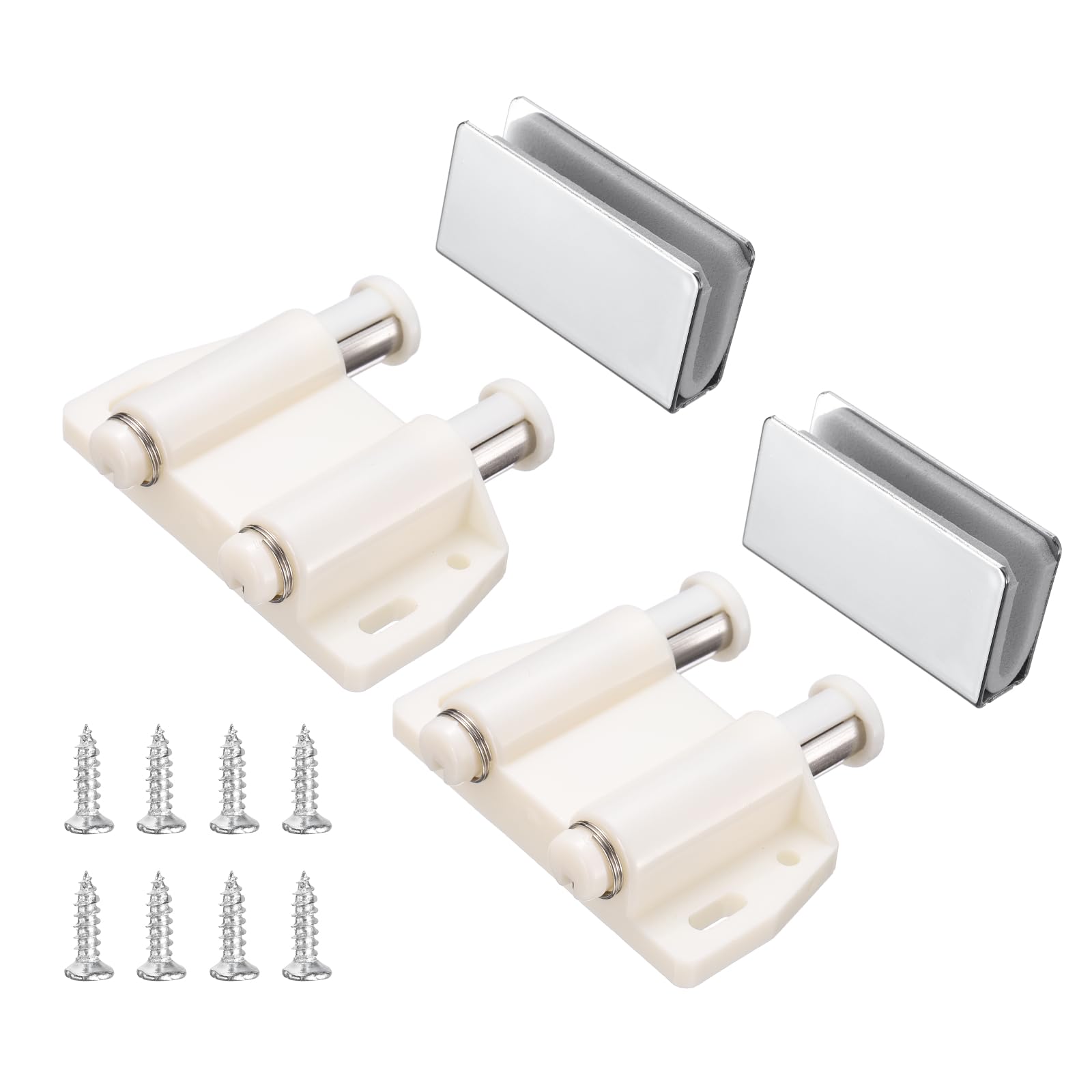 sourcing map 2Pcs Magnetic Touch Push Open Latch, Glass Door Catch Latch Closures Double Magnetic Catch Latches with Clamp and Screw for 3-6mm Door for Drawer Cupboard Closet, Glossy Silver